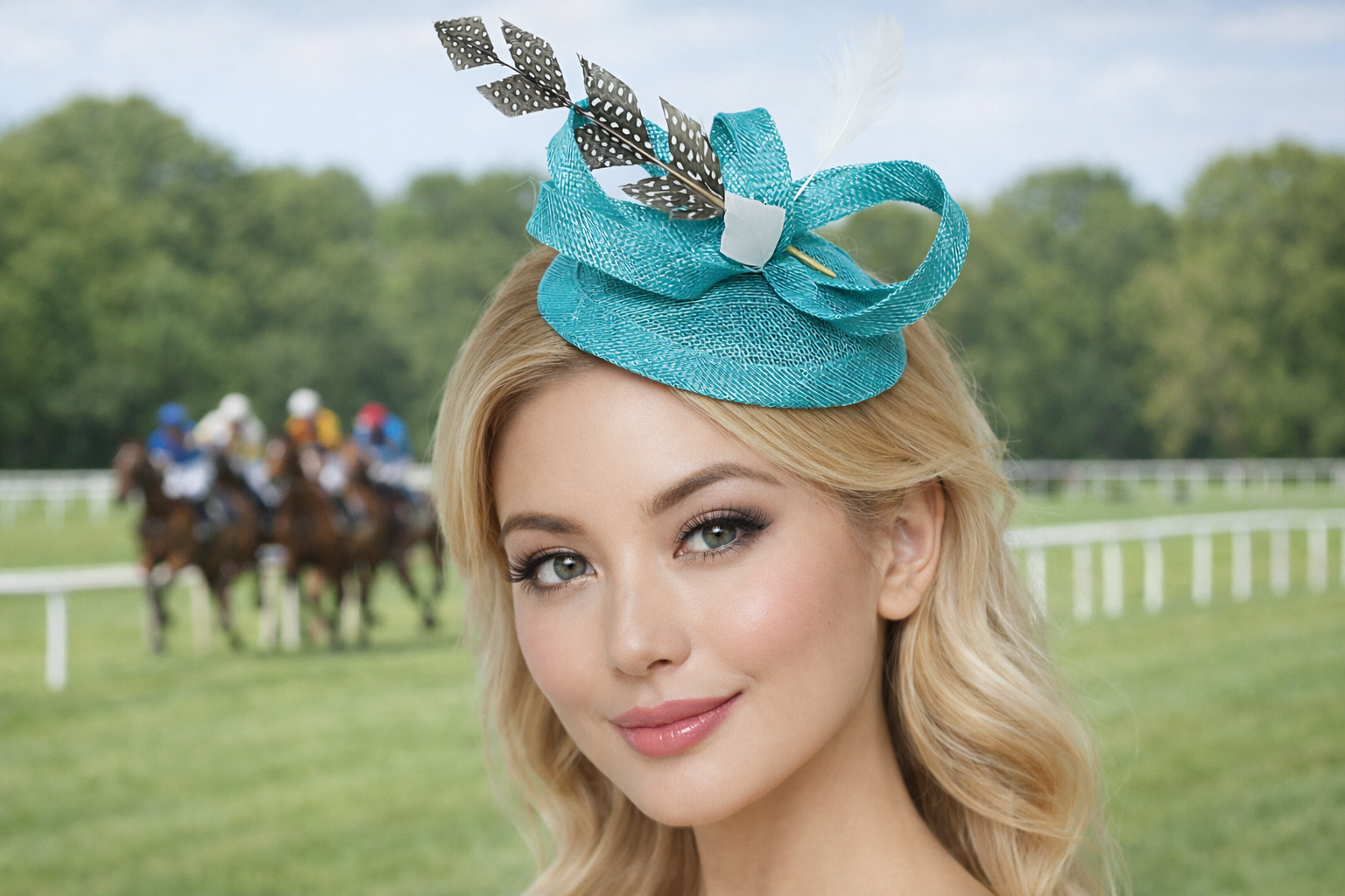 bibi turquoise orné de plumes bibi turquoise orné de plumes