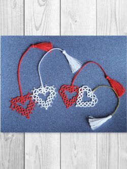 marque page "cœur" en frivolité